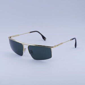 Fendi FE40141U 30N Sunglasses Shiny Gold Rectangle Frame, Green Lenses